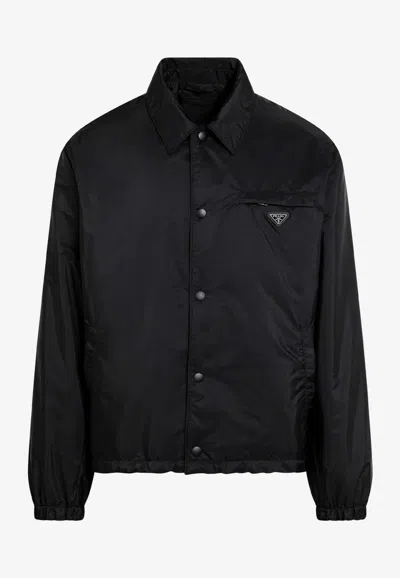 Prada Enameled-logo Nylon Overshirt In Blue