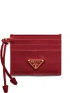 Prada Enamelled-logo Leather Card Holder In Black