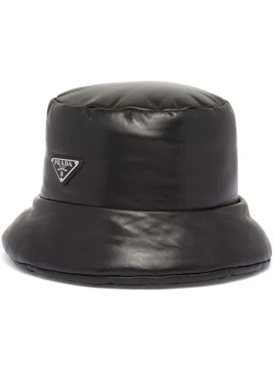 PRADA ENAMELLED-LOGO NAPPA LEATHER BUCKET HAT