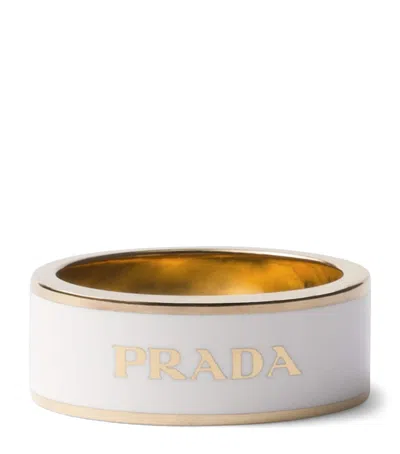 Prada Enamelled Logo Ring In Gold