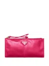 Prada Enamelled Triangle Leather Wallet In Pink