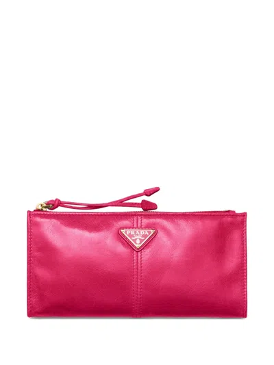 Prada Enamelled Triangle Leather Wallet In Pink