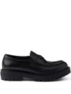 Prada Polished Black Leather Loafers With Chunky Rubber Sole In Black