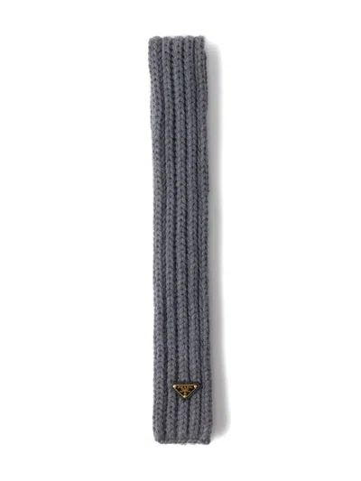 PRADA ENAMELLED TRIANGLE RIB KNIT SCARF