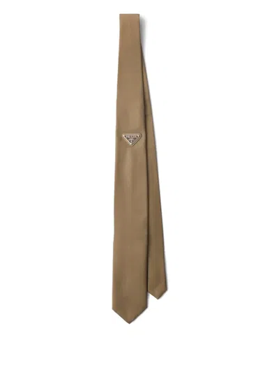 Prada Enamelled Triangle Tie In Brown