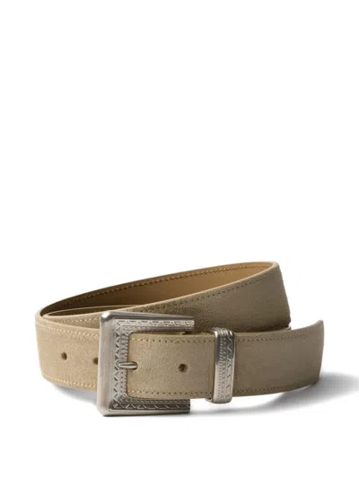 PRADA ENGRAVED-BUCKLE SUEDE BELT