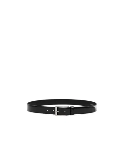 Prada Engraved-logo Buckle Leather Belt In Black