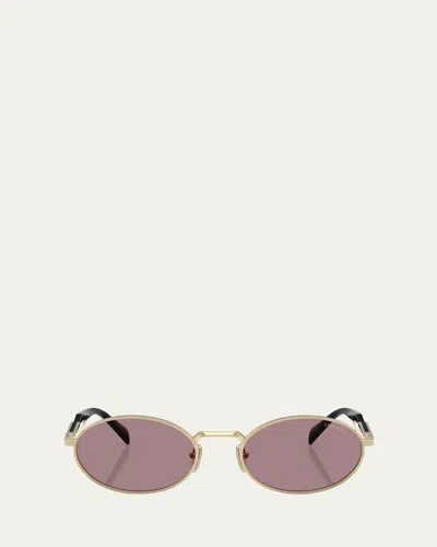 PRADA ENGRAVED LOGO METAL & PLASTIC OVAL SUNGLASSES
