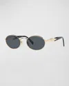 Prada Engraved Logo Metal & Plastic Oval Sunglasses In Dark Grey