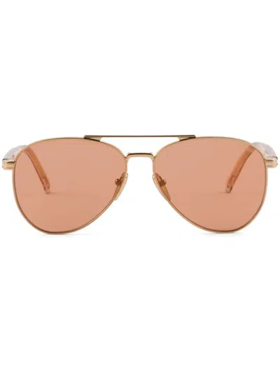 Prada Engraved Logo Pilot-frame Sunglasses In 5ak07v Gold