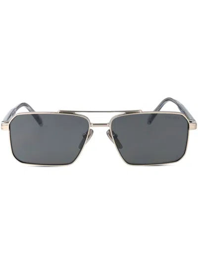 Prada Engraved-logo Sunglasses In Grey