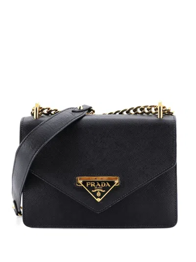 Pre-owned Prada Envelope Flap Chain Shoulder Bag Saffiano Leather Small Crossbody Bag In Black