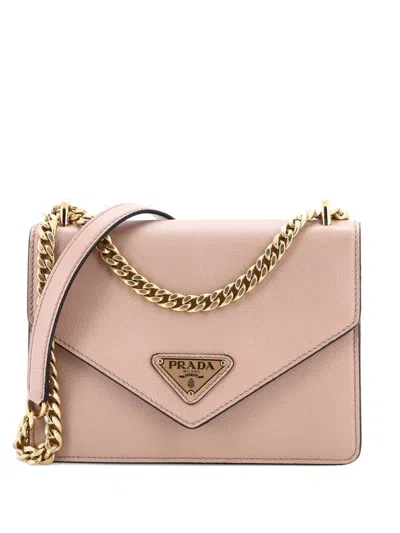 Pre-owned Prada Envelope Flap Chain Shoulder Bag Saffiano Leather Small Crossbody Bag In Neutral