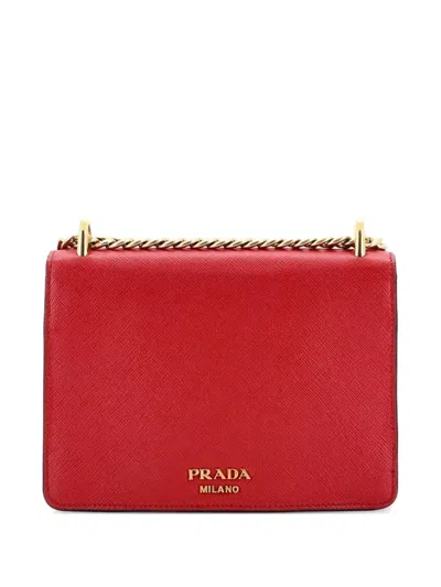 Pre-owned Prada Envelope Flap Chain Shoulder Bag Saffiano Leather Small Crossbody Bag In Red