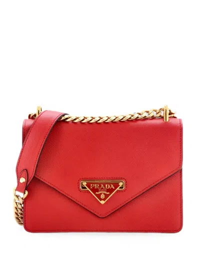 Pre-owned Prada Envelope Flap Chain Shoulder Bag Saffiano Leather Small Crossbody Bag In Red