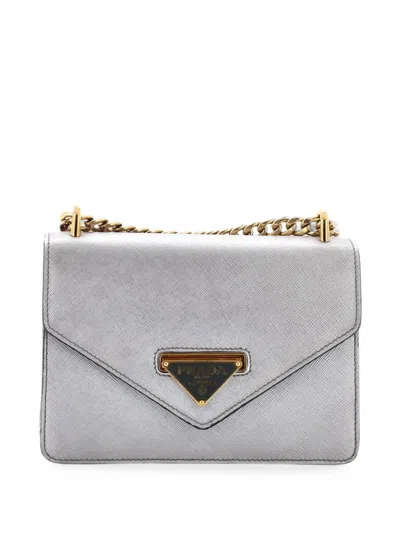 Pre-owned Prada Envelope Flap Chain Shoulder Bag Saffiano Leather Small Crossbody Bag In Silver