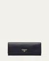 Prada Envelope Flap Leather Slim Wallet In Nero