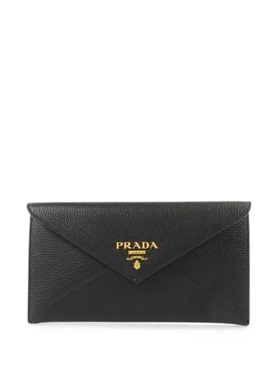 Pre-owned Prada Envelope Leather Clutch Bag In Black