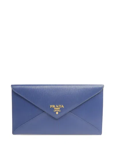 Pre-owned Prada Envelope Leather Wallet In Blue
