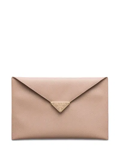 Prada Saffiano Leather Envelope Clutch In White