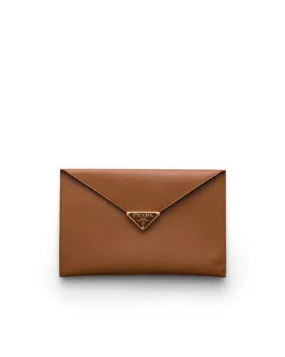 Prada Envelope-clutch Aus Saffiano-leder In Brown