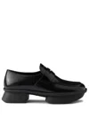 Prada Brushed Leather Squared-toe Loafers In Black