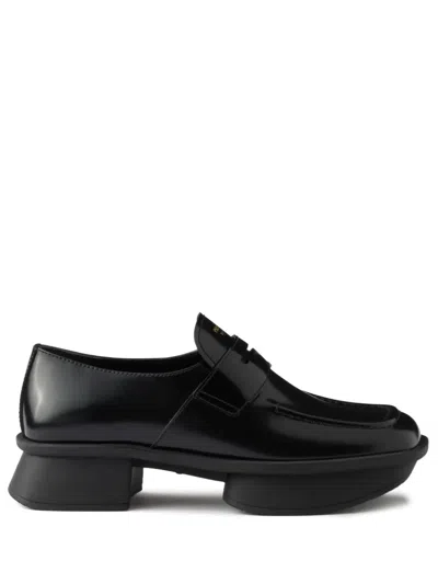 Prada Equal Brushed Leather Loafers In Black