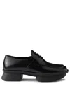 Prada Brushed Leather Squared-toe Loafers In Black