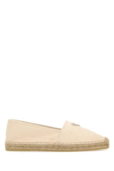 Prada Enamel-logo Espadrilles In Beige