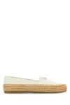 Prada Round Toe Leather Espadrilles In White