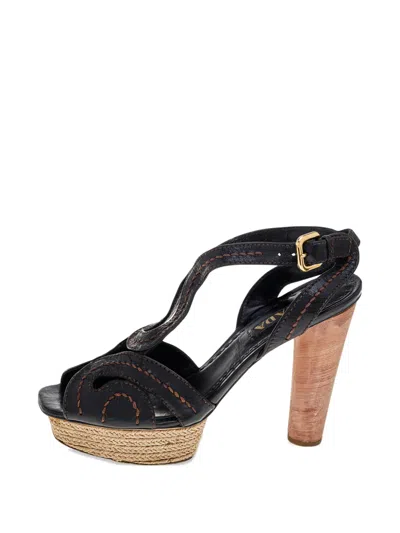 Pre-owned Prada Espadrille Platform Sandals In Black