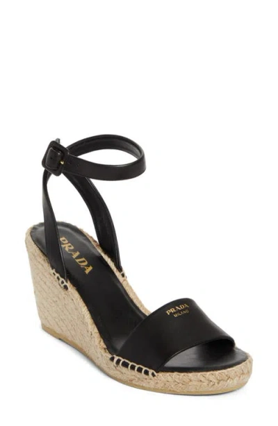 Prada Espadrille Wedge Sandal In Nero