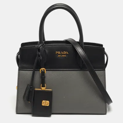 Pre-owned Prada Esplanade Black/grey Saffiano Lux Leather Tote