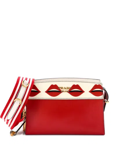 Pre-owned Prada Esplanade Printed Saffiano And City Calf Small Crossbody Bag In Red