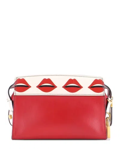 Pre-owned Prada Esplanade Printed Saffiano And City Calf Small Crossbody Bag In Red