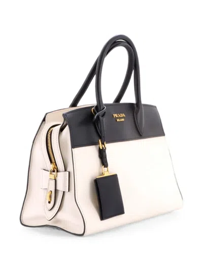 Pre-owned Prada Esplanade Saffiano With City Calf Medium Tote Bag In Black