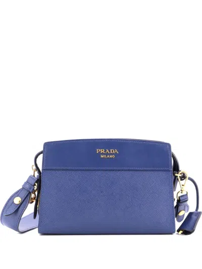 Pre-owned Prada Esplanade Saffiano With City Calf Small Crossbody Bag In Blue