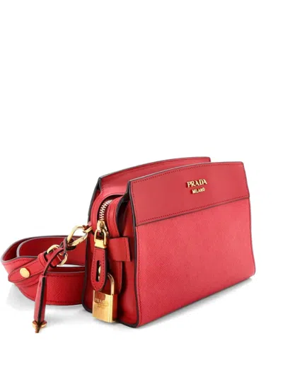 Pre-owned Prada Esplanade Saffiano With City Calf Small Crossbody Bag In Red