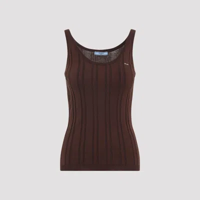 Prada Essential Cotton Tank Top For Women In Brown