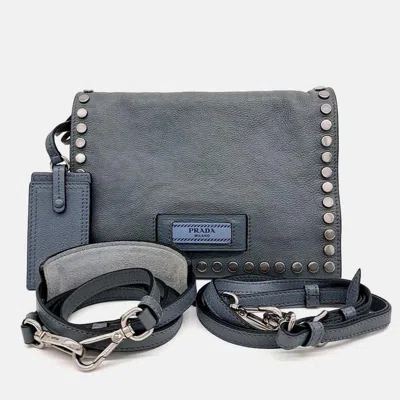 Pre-owned Prada Etiquette Glace Blue Calf Flap Bag