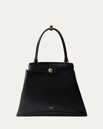 Prada Etude Buckle Leather Shoulder Bag In F0002 Nero
