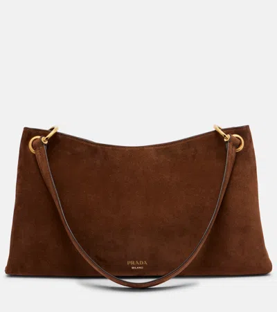 Prada Etude Large Suede Shoulder Bag In Brown