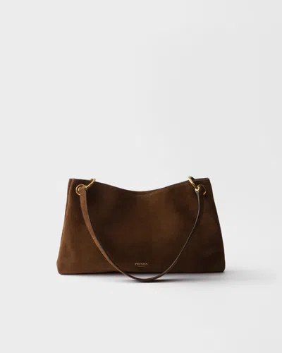 Prada Etude Large Suede Shoulder Bag In Brown