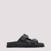 Prada Flat Sole Open Toe Leather Sandals In Black