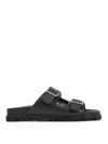 Prada Flat Sole Open Toe Leather Sandals In Black
