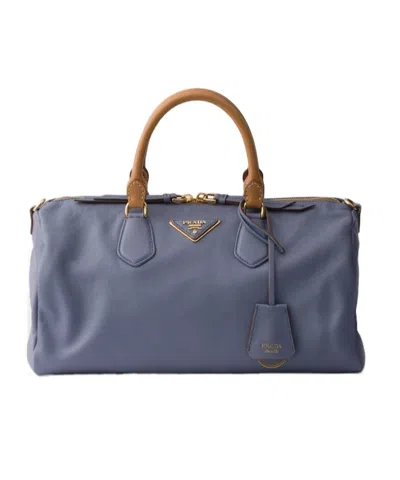 Prada Evasion Large Leather Top-handle Bag In Blue