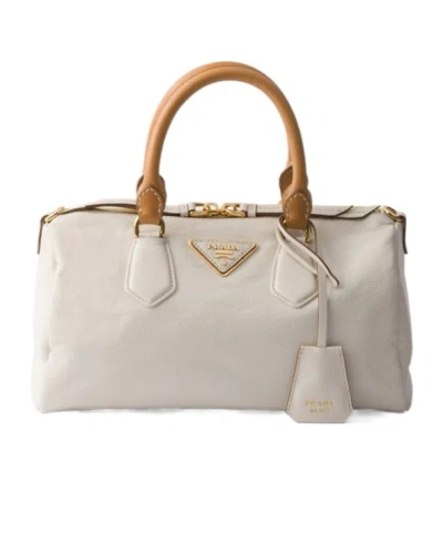Prada Evasion Small Leather Top-handle Bag In White
