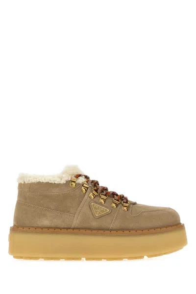 Prada Evolve Leather Sneakers In Deserto