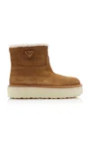 Prada Evolve Shearling-lined Suede Ankle Boots In Brown