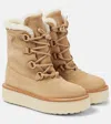 Prada Evolve Shearling-trimmed Leather Booties In Beige